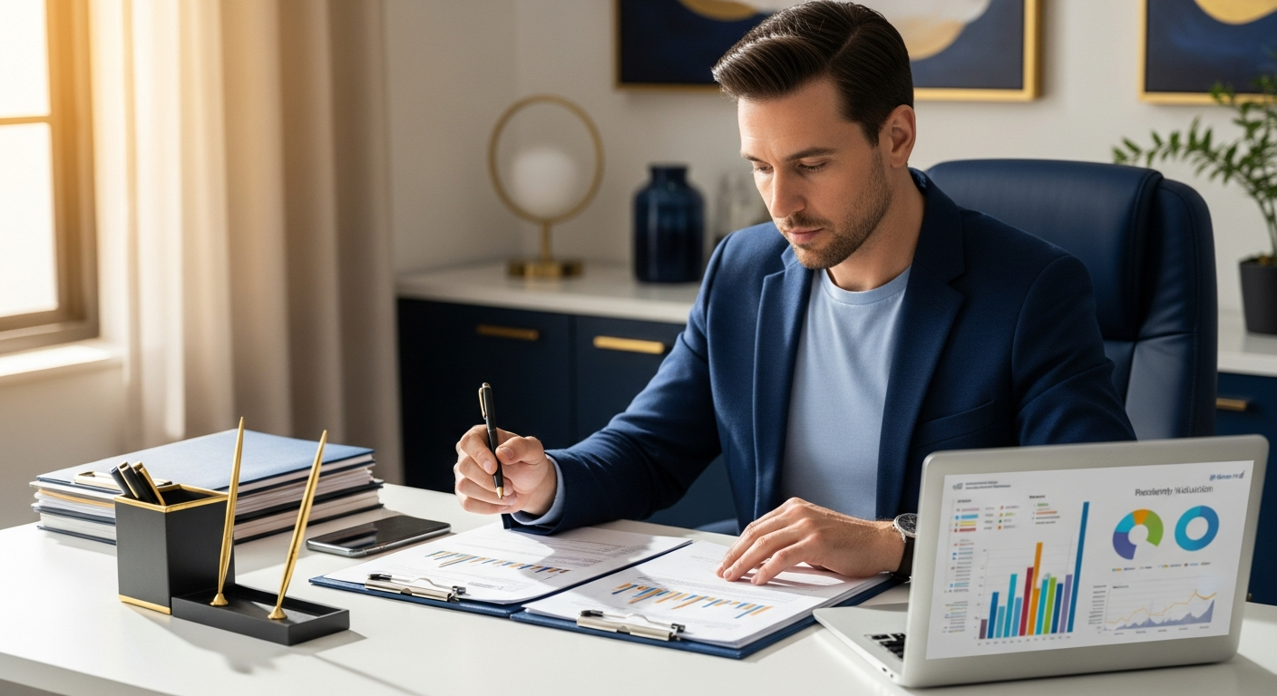 Appraiser reviewing documents